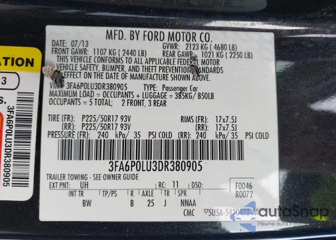2013 Ford Fusion Hybrid Se z USA, uszkodzony, nr VIN 3FA6P0LU3DR380905
